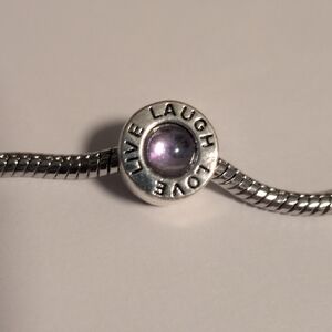 Silver and Purple Live Love Laugh Charm for Pandora Style Bracelet